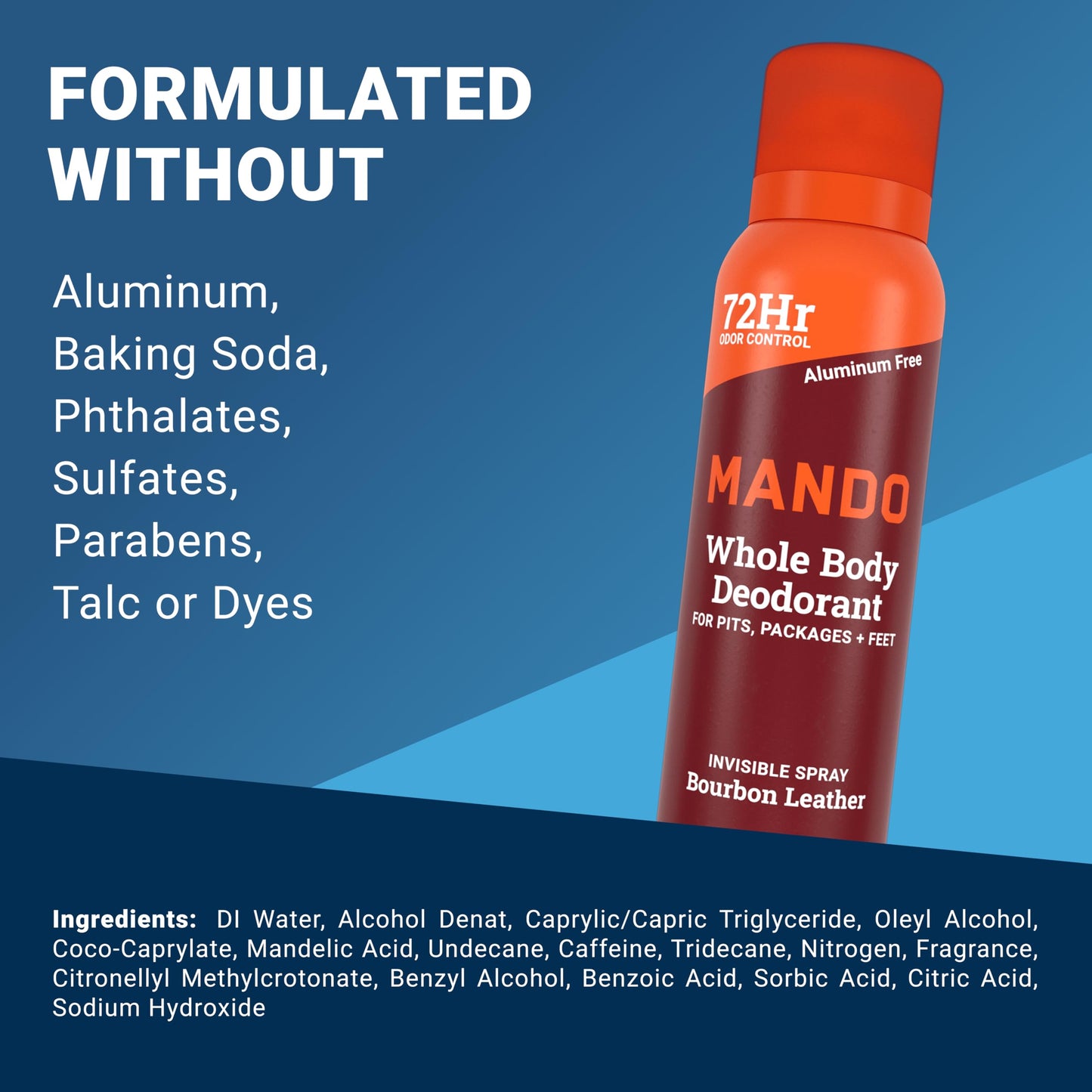 Mando Whole Body Deodorant For Men - Invisible Spray Deodorant - 72 Hour Odor Control - Low Irritation Formula - Aluminum Free, Benzene Free - 3.6 ounce Cans (Pack of 2) - Bourbon Leather