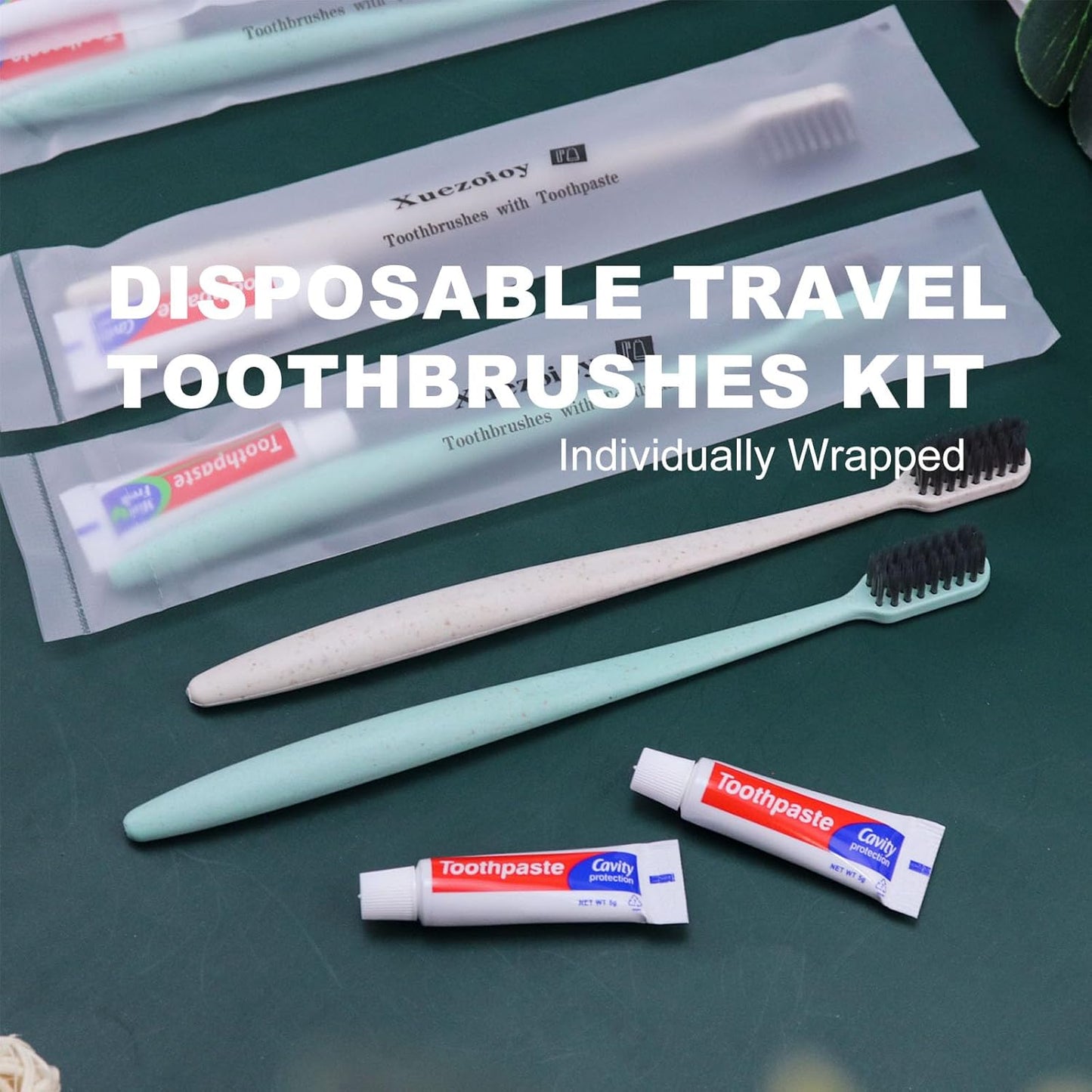 Disposable Travel Toothbrushes Kit - 60 Pack Individually Wrapped | Ideal for Hotels, Charities & Nursing Homes (Apricot & Green)