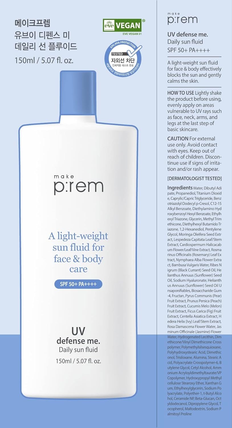 Defense Me Daily Vegan Sun Fluid SPF 50+ | Non-Greasy, Hydrating Sunscreen for Sensitive, Acne-Prone Skin