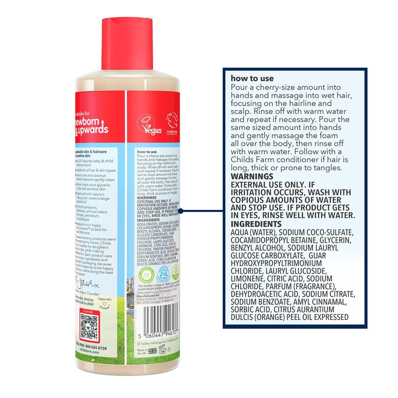Kids Hair & Body Wash - Organic Sweet Orange for Dry, Sensitive Skin | Vegan, Cruelty-Free, 16.9 fl oz