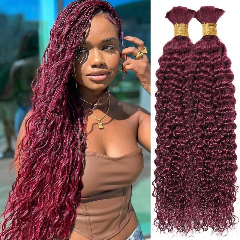 Human Braiding Hair for Boho Braids 100g 16 Inch Chocolate Brown Curly Boho Hair for Braiding Knotless 12A Deep Wave Bulk Bohemian 2 Bundles/Pack Color 4