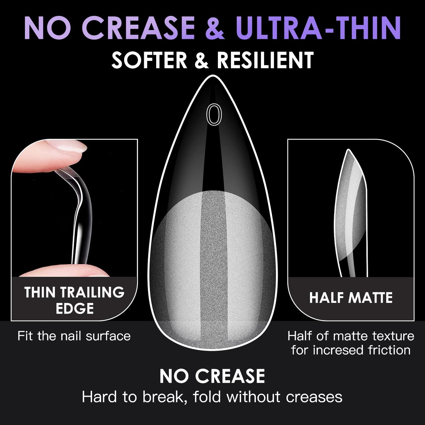 Medium Stiletto Soft Melous 600PCS Pre Buff Full Cover Half Matte Gel Nail Tips