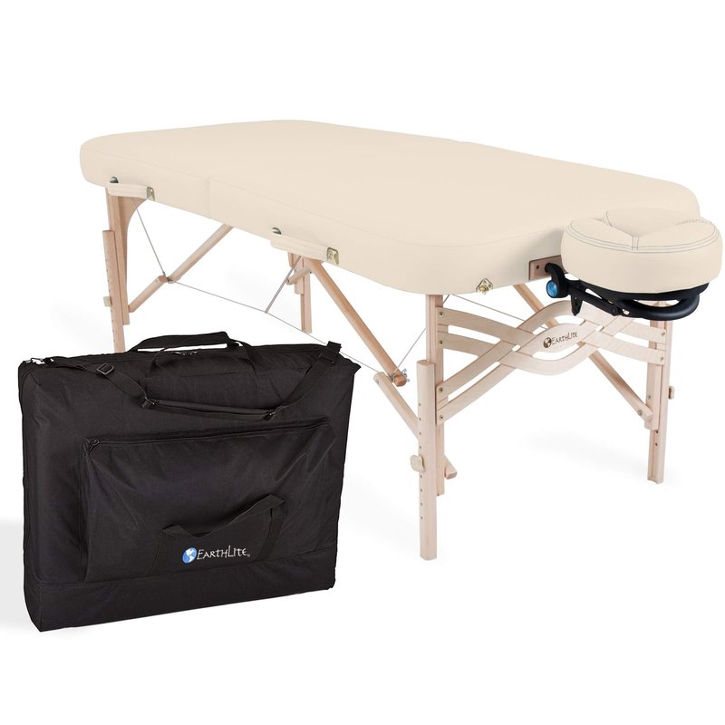 EarthLite Premium Portable Massage Table Package Spirit - Spa-Level Comfort, Deluxe Cushioning incl. Flex-Rest Face Cradle & Strata Face Pillow, Carry Case (30/32” x 73”) - Made in USA, Vanilla