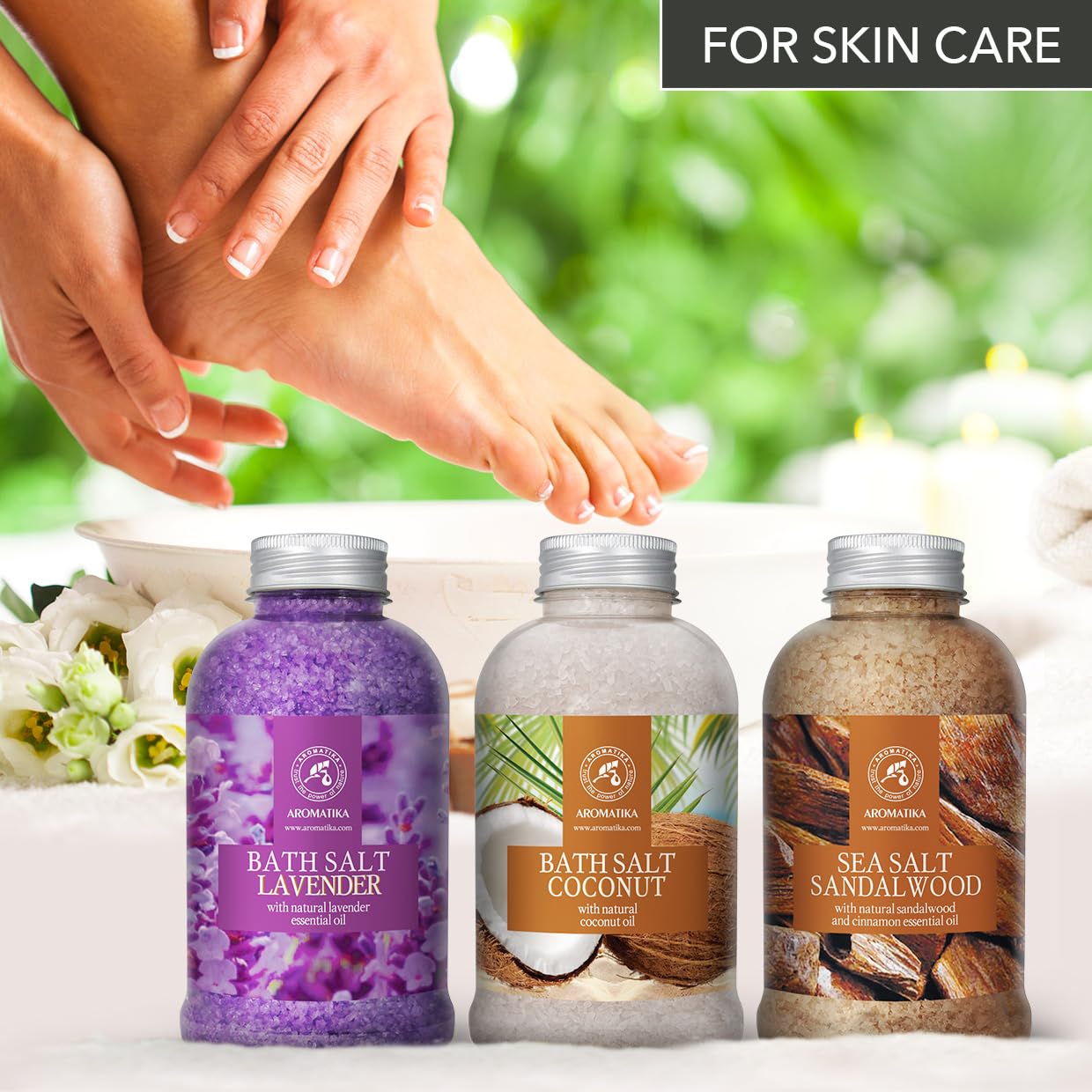 Bath Sea Salt Set 3х21.16Oz - Lavander & Coconut & Sandalwood - Lavender Essential Oil - Natural Coconut Oil - Sandalwood & Cinnamon Essential Oil - Aromatherapy - Relaxing - Body Care