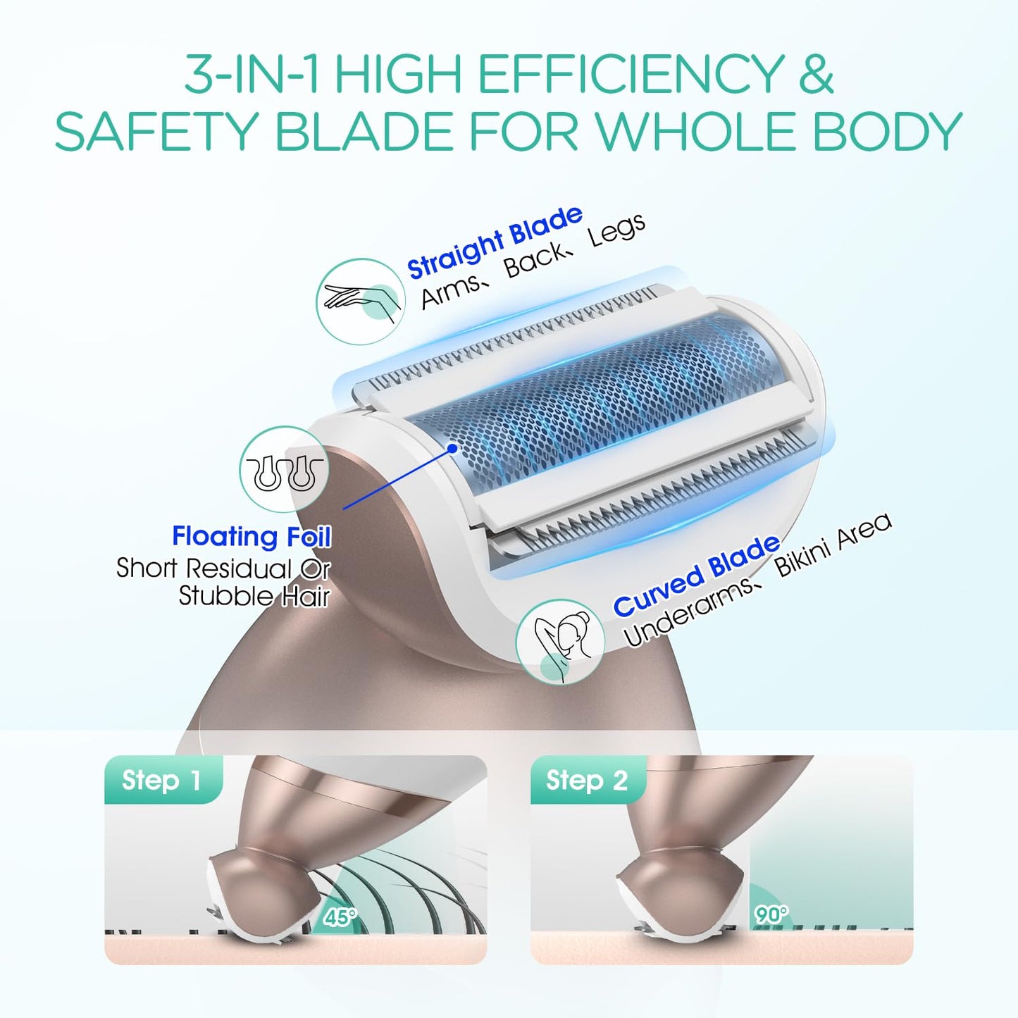 Electric Razors for Women - 4-in-1 Bikini Trimmer & Foil Shaver | Rechargeable, 2 Adjustable Speeds, Gold