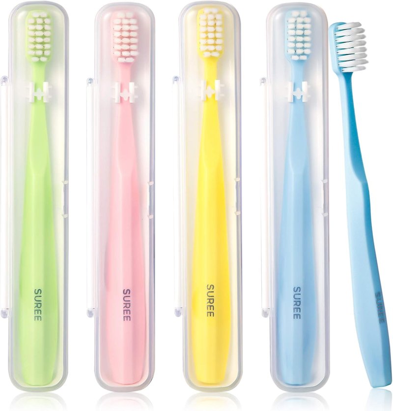 Extra Soft Toothbrush for Sensitive Teeth - 10,000 Ultra Soft Bristles | Manual Travel Toothbrush with Portable Case (4 Pack)