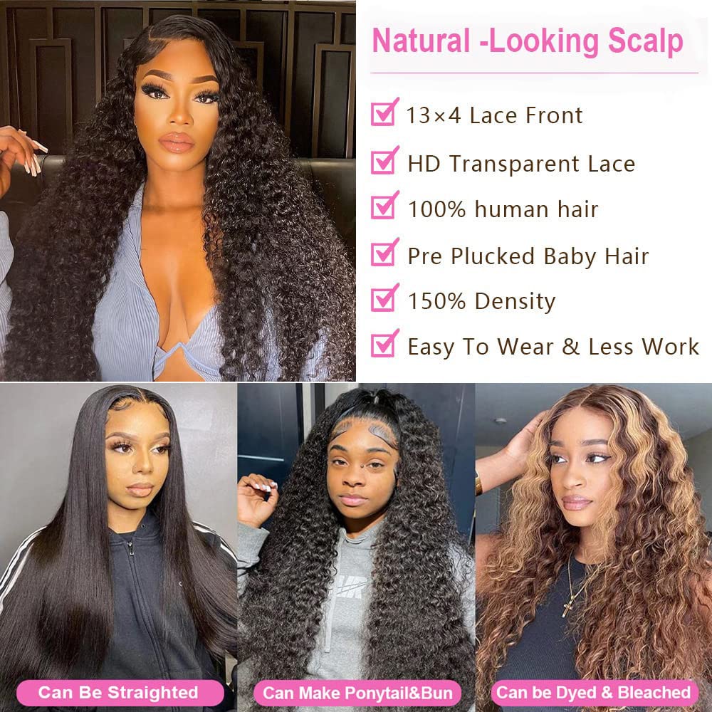Kinky Curly Lace Frontal Closure - 16 Inch Unprocessed Brazilian Virgin Hair | HD Transparent Ear to Ear with Baby Hair