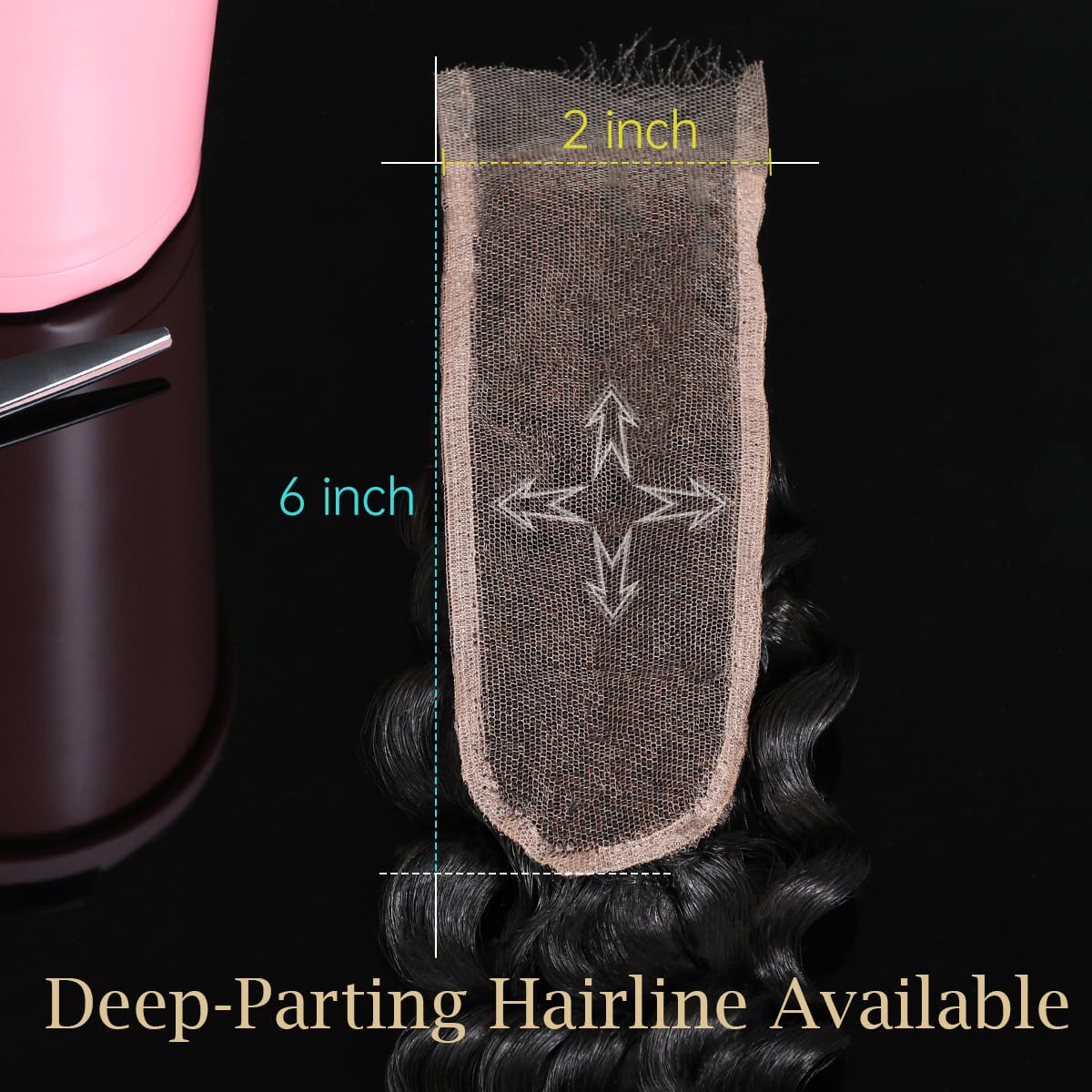 CindiRiver 2x6 HD Lace Closure Deep Wave 14 Inch Virgin Human Hair, Invisible Swiss Real HD Lace, Natural Hairline, Skinlike Lace Frontal Closure Only