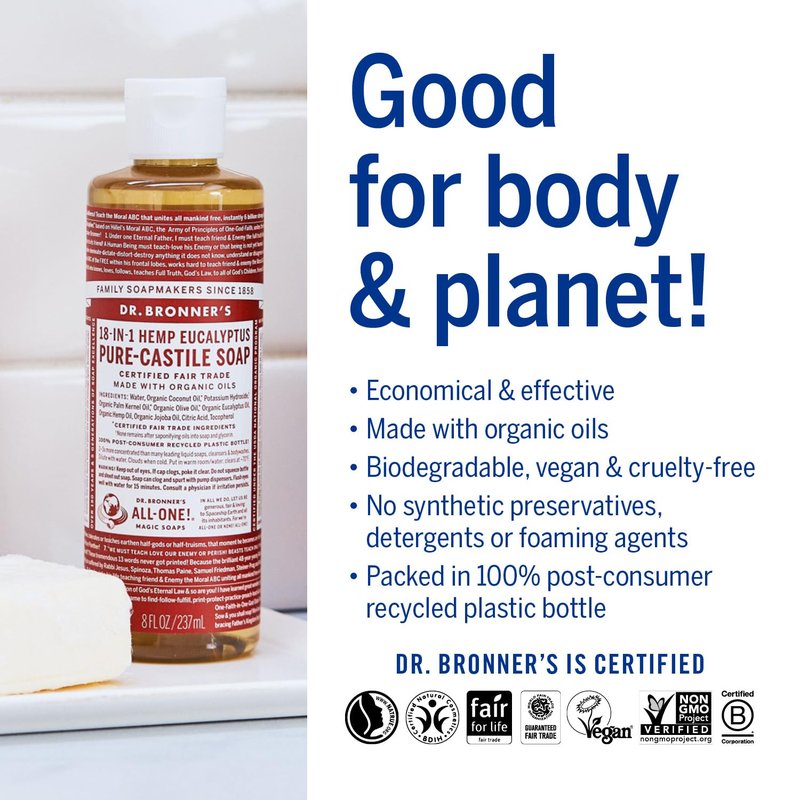 Dr. Bronner's Magic Soaps: Liquid Castile Soap, Eucalyptus 8 oz (3 pack)