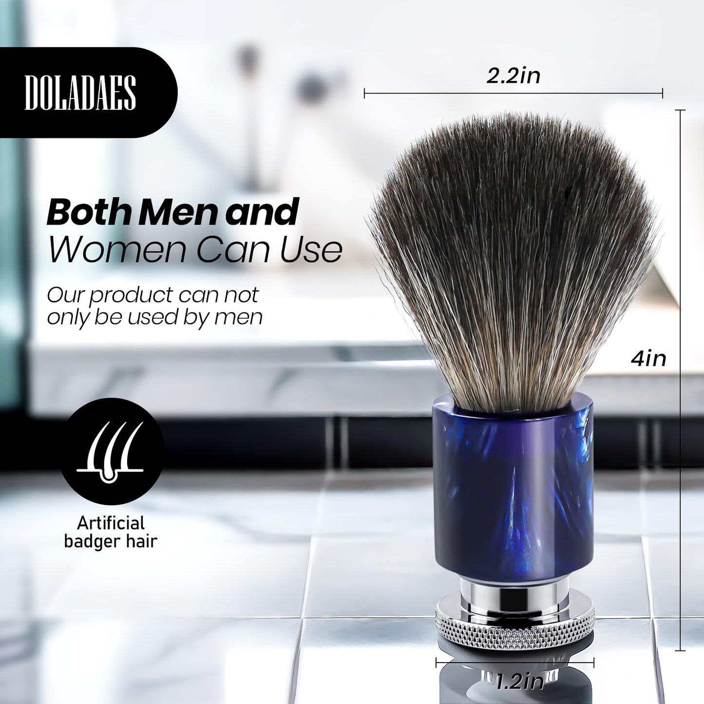 Doladaes Shaving Brush for Men, Shave Brush soft and dense, Stainless Steel Handle,Ultra-Strong Nut Structure,Minimal Shedding, Fast Lather,The best shave of your life! Blue Pearl