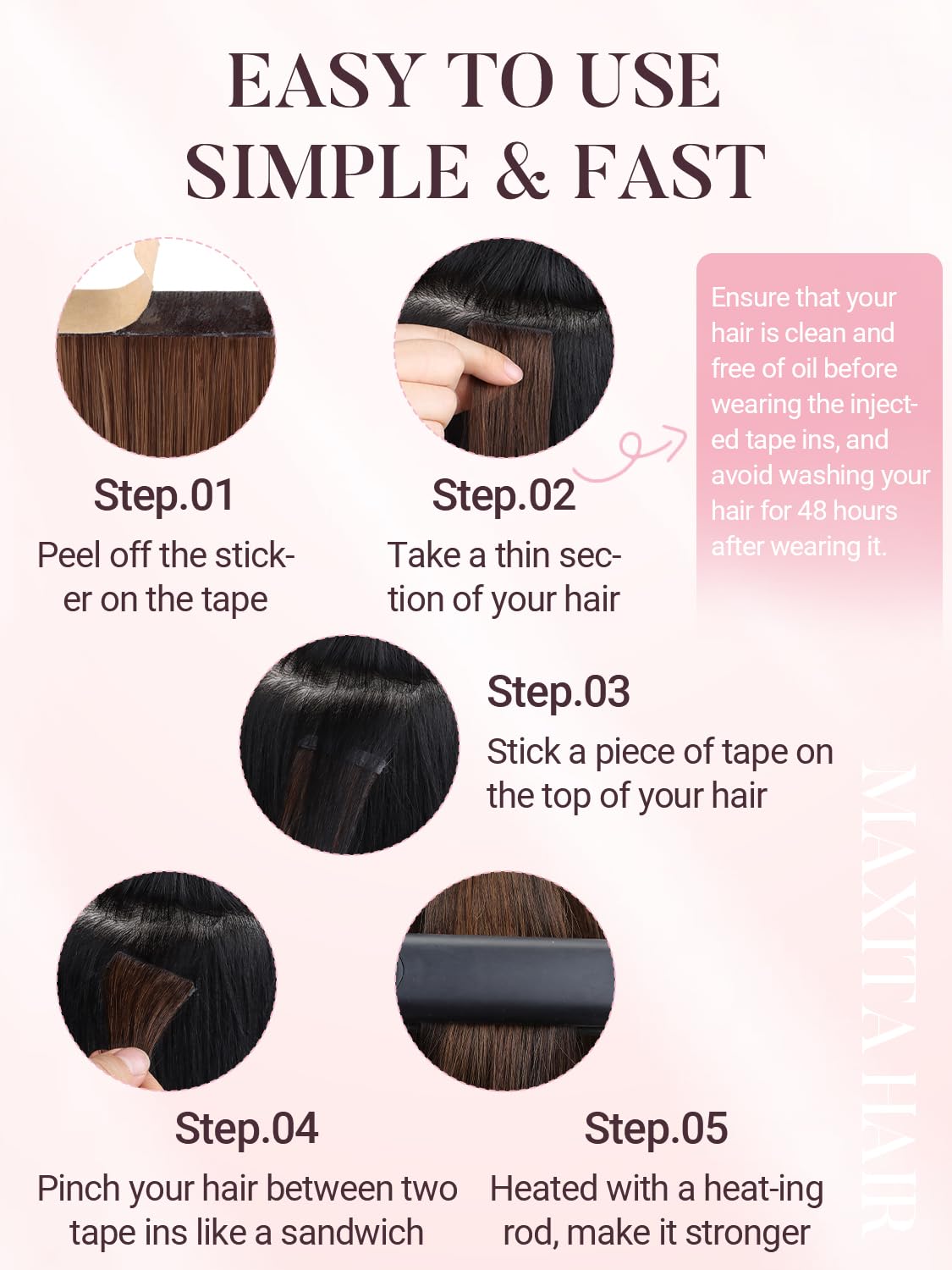 MAXITA Invisi Edge Tape in Hair Extensions Human Hair 16 Inch 50g 20pcs Balayage Dark Brown to Chestnut Brown Seamless Invisible injected tape in hair extensions Silky Smooth