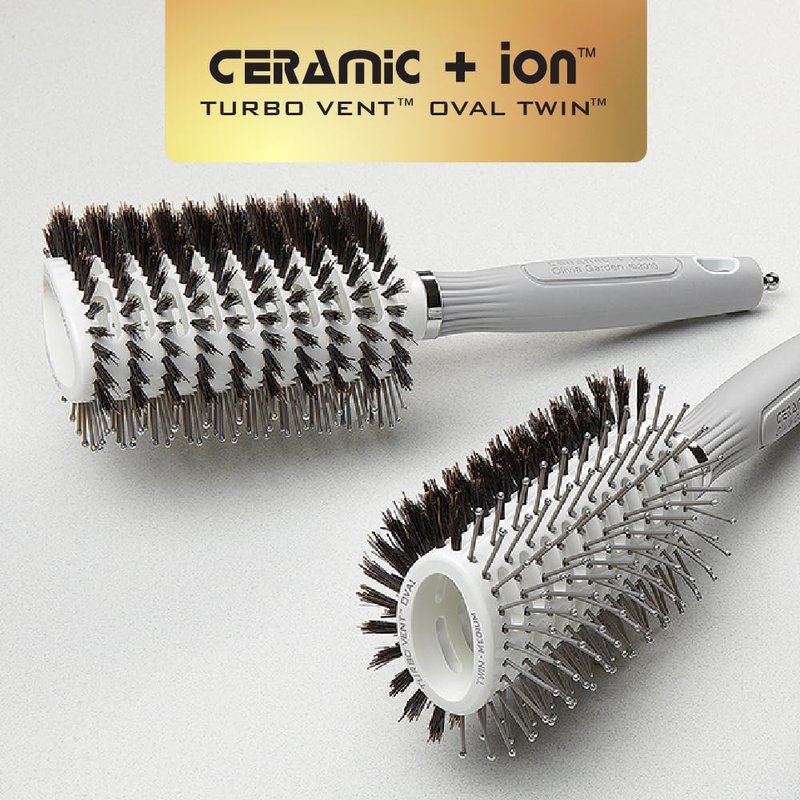 Olivia Garden Turbo Vent Oval Twin & 100% Boar Hair Brush CIOVL-TWINLG (Twin Large)