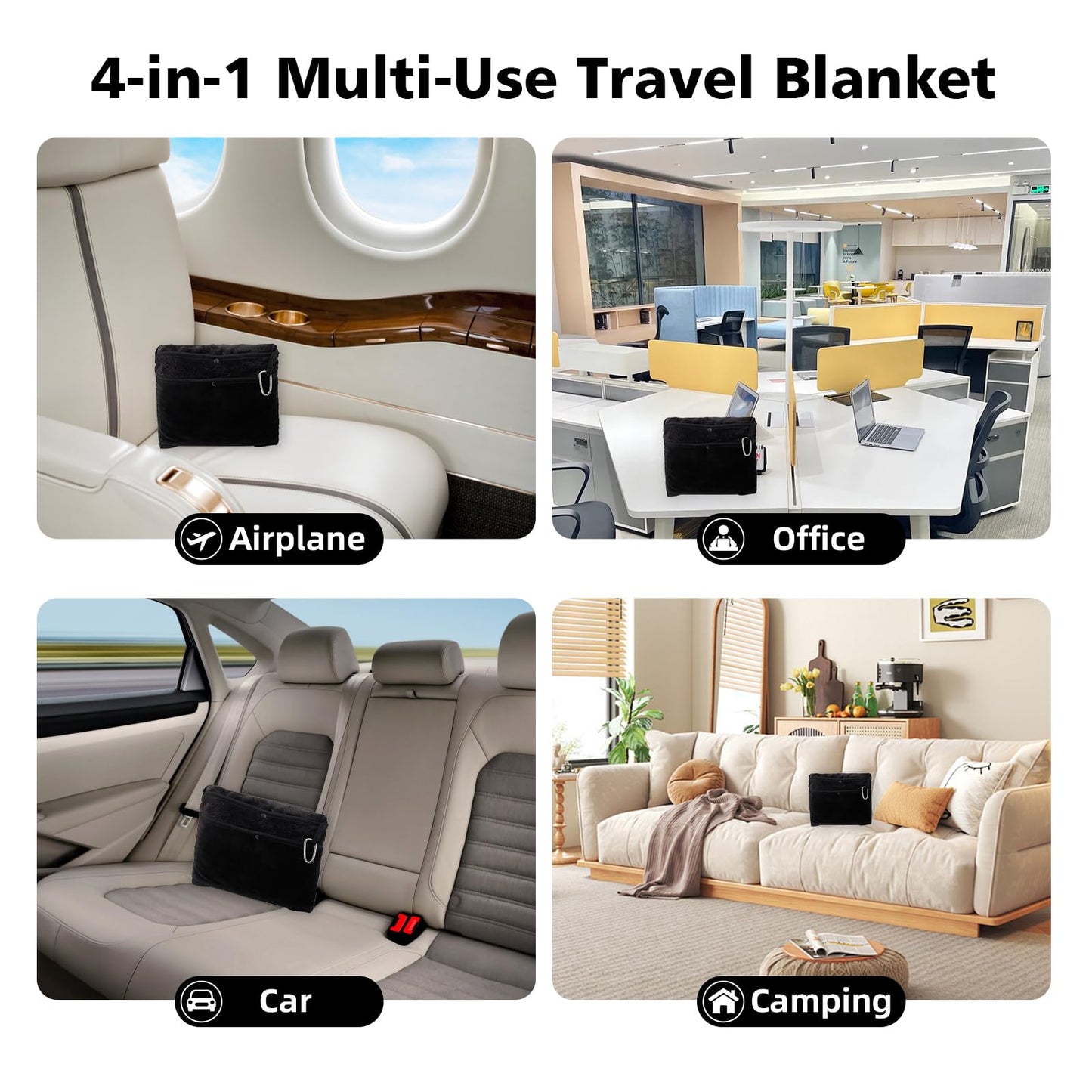 SHINEDOOR Travel Blanket, Black