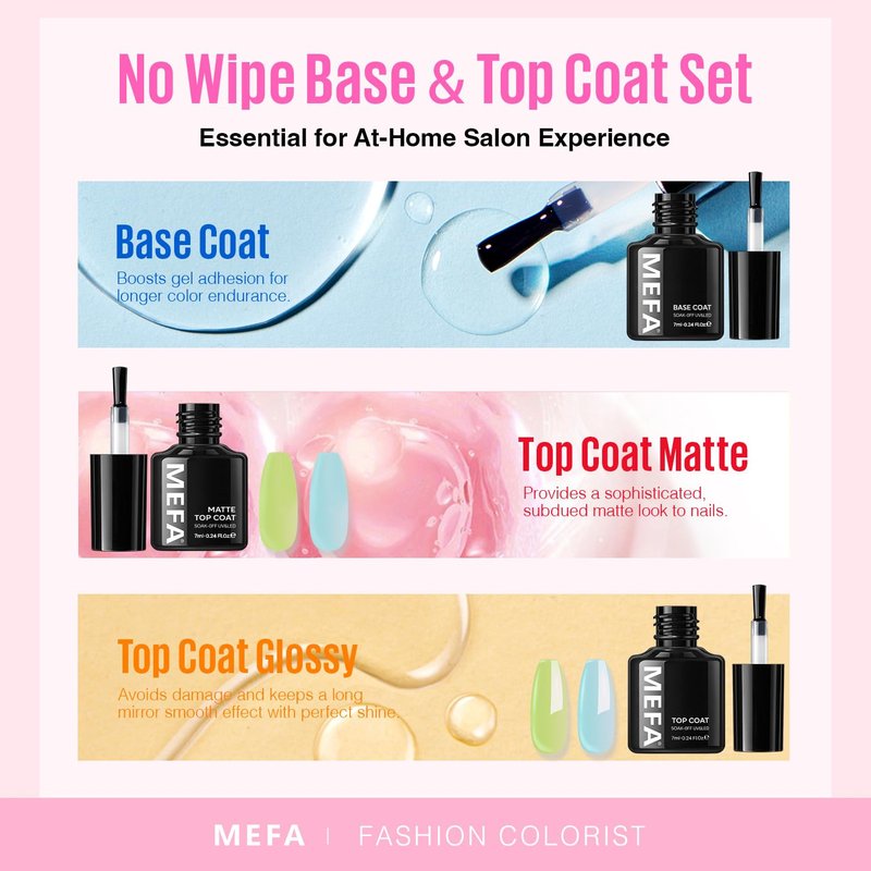 MEFA 32 Colors Gel Nail Polish Kit with U V Light, Spring Gel Nail Kit Pastel Pink Blue Glitter Gel Nail Polish Set with Matte/Glossy Base Top Coat Manicure Tool Nail Art Decorations Gift