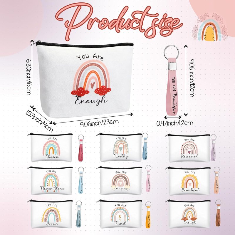 Rainbow Makeup Bag Set - 60 Pcs Inspirational Cosmetic Bags with Keychain | Perfect Gift for Women, Teachers, and Graduates