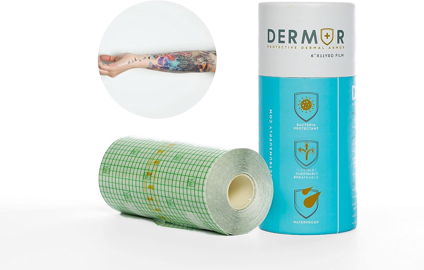 Electrum DERMOR Tattoo Aftercare Bandage Roll - Waterproof, Latex-Free Adhesive | 6" x 11 YD, Up to 100 Applications