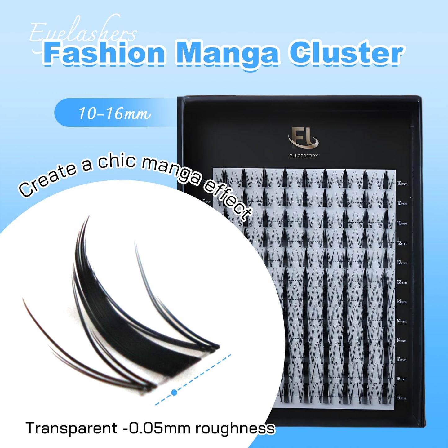 FLUFFBERRY Fairy Lashes Manga Clusters Individual Eyelash Extensions Spiky Anime Eyelash Lash Cosplay DIY(Fairy Lashes-D-10-16Mix)