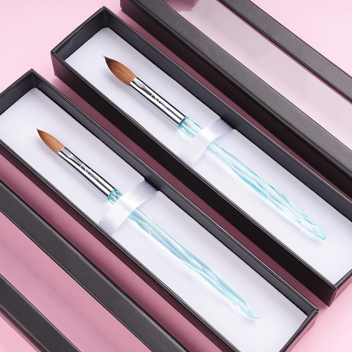 M ProK 100% Kolinsky Acrylic Nail Brush – Professional Nail Brush for Acrylic Application with Crystal Blue Handle – Handcrafted Salon Quality Tool (Size #12)