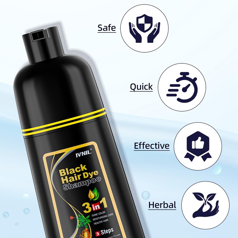 Ivnil Black Hair Dye Shampoo 3 in 1 Semi Permanent Hair Color Shampoo for Women & Men for Gray Hair Coverage, shampoo para pintar el cabello