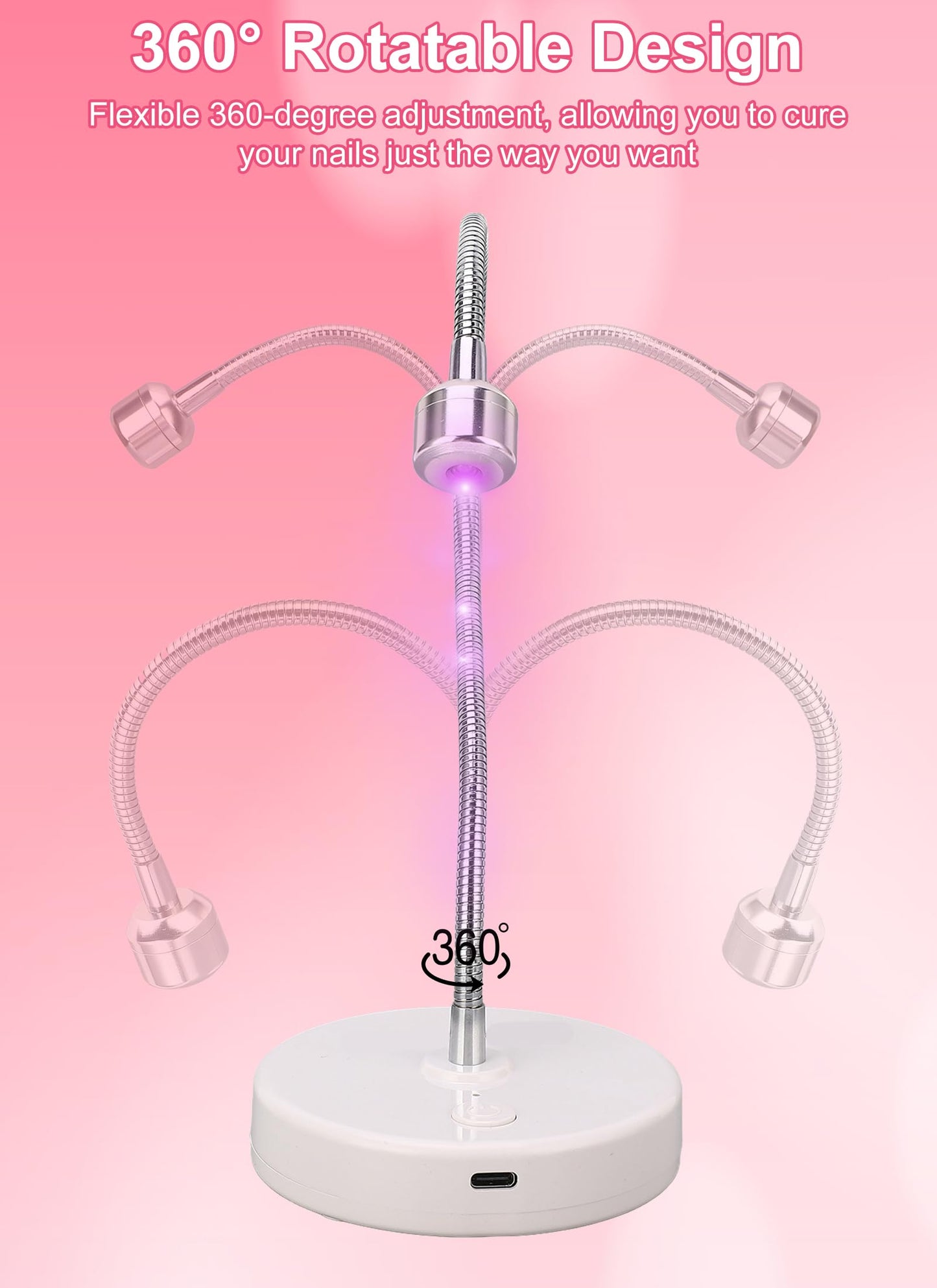 Gel Polish Dryer, LED Nail Lamp 3W Quick Drying Curing Machine with Adjustable Light Hose, Built in Battery for Home Salon Manicure