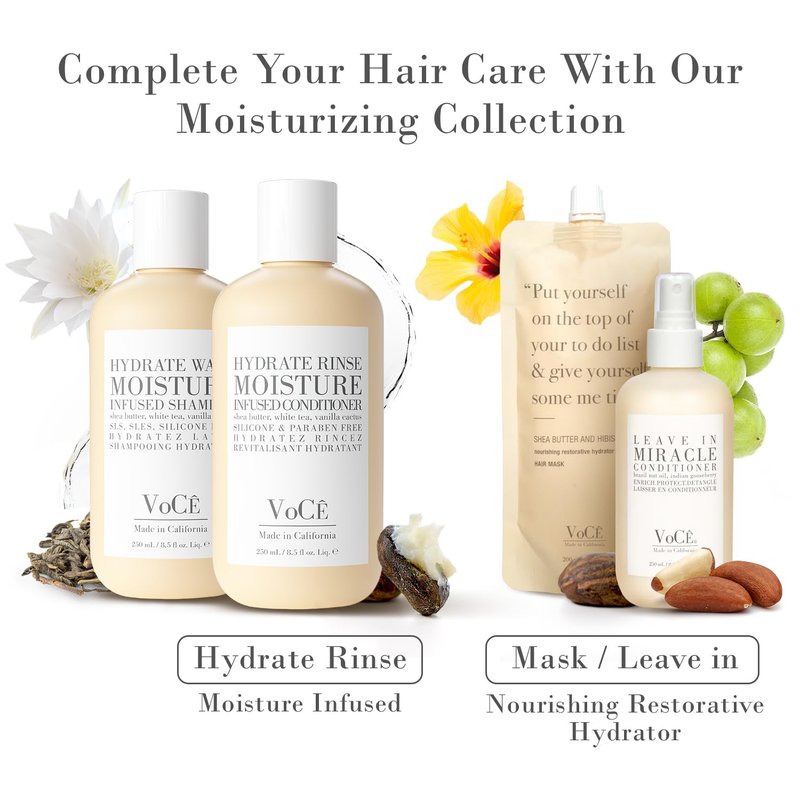 VoCÊ Natural Hydrating Shampoo for Dry, Frizzy Hair | Moisture-Infused Vegan Shampoo for Normal to Thick Hair | Non-Toxic, Cruelty-Free with Shea Butter, White Tea, Vanilla Cactus (8.5 oz | 250 ml)