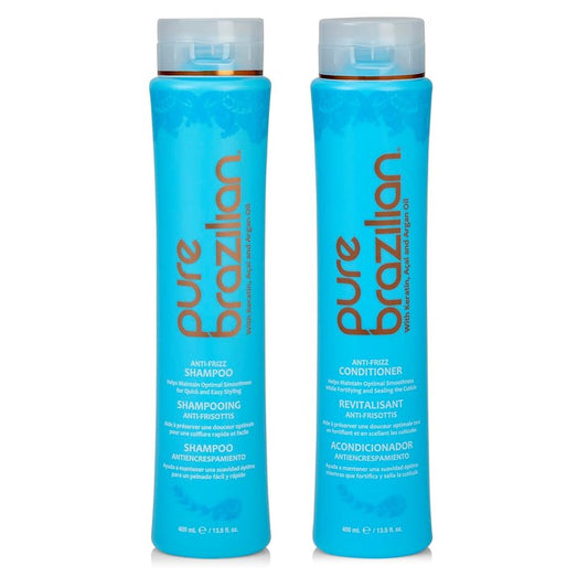 Pure Brazilian Anti-Frizz Shampoo & Conditioner Set - Salt-Free, Color Safe, Keratin & Argan Oil | 13.5 Ounce
