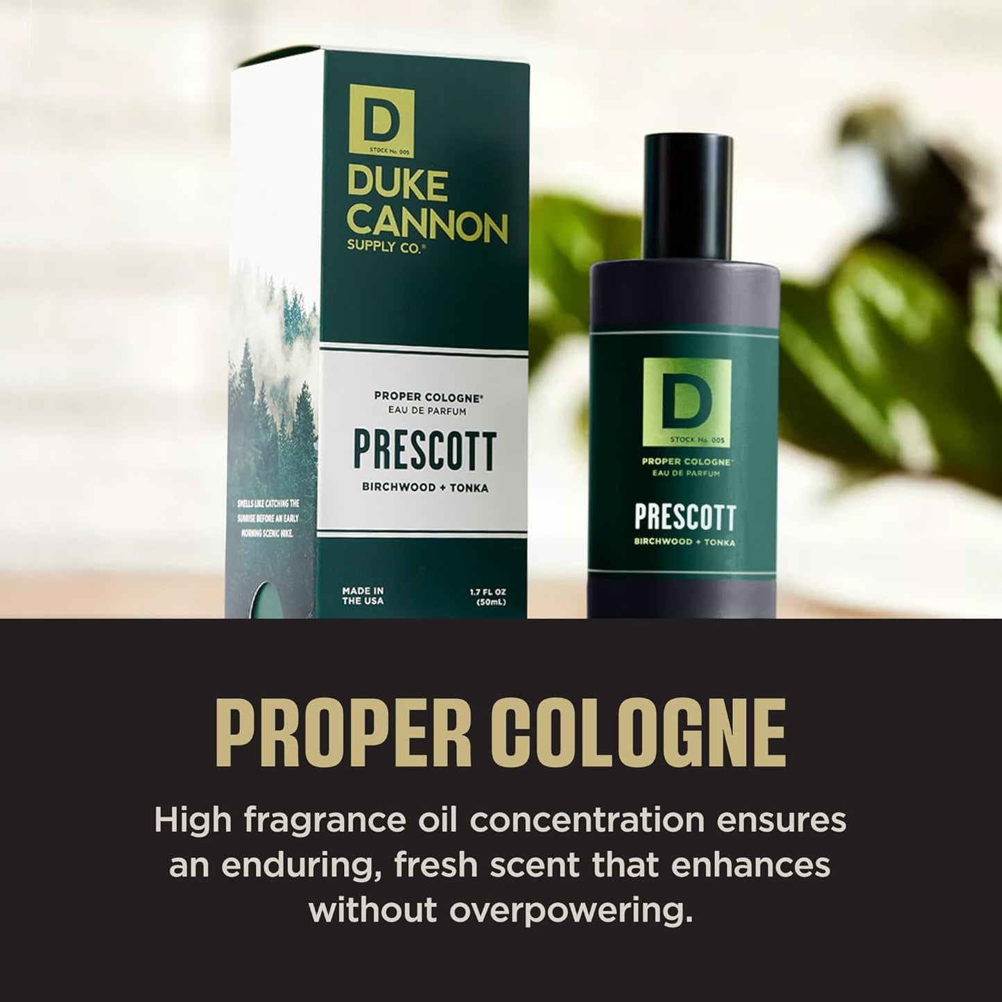 Duke Cannon Proper Cologne - Men's Eau de Parfum with Birchwood & Tonka | Woodsy, Long-Lasting Scent | 1.7 fl oz