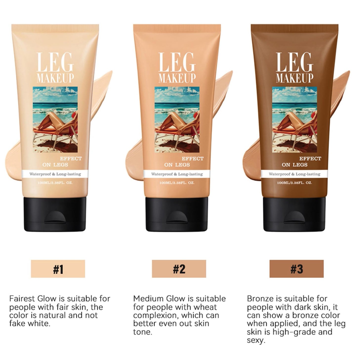Legs Makeup Waterproof with Brush - No Transfer Body Concealer for Varicose Veins Appearance, Tattoo & Scar Cover Up for All Skin Tones, Waterproof, Medium + Bronze