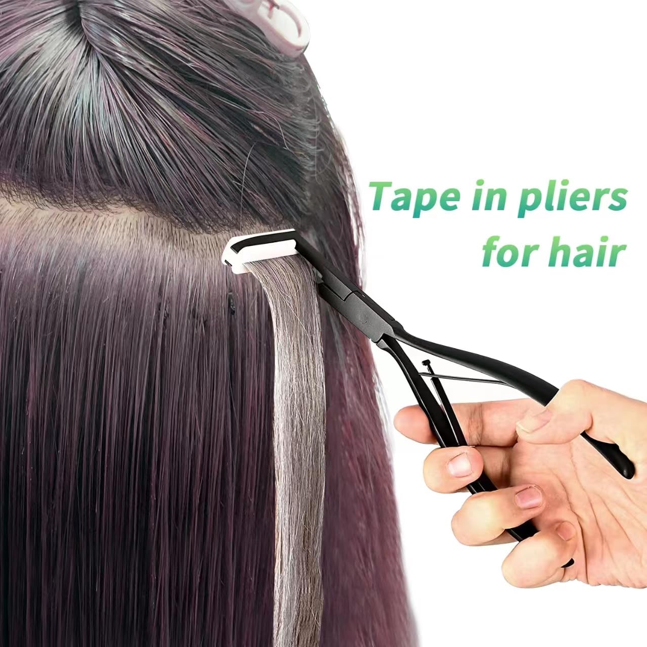 Hair Extensions Tools Kit Tape in Hair Sealing Pliers Tool Kit, Professional Flat Surface Sealing Hair Extension Plier Tools with Double Sided Replacement Adhesive Hair Extension Tape Tabs
