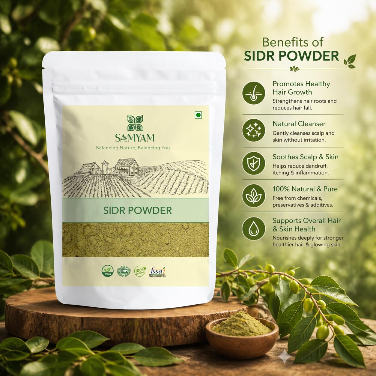 SAMYAM Natural Sidr/Jujube Powder - 1Kg (2.2 lb) | Natural Hair and Body Cleanser, Herbal Soap
