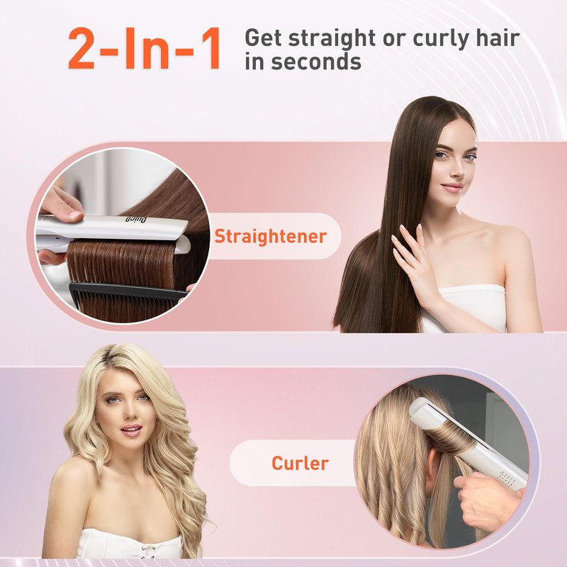 Quico Upgrade Hair Straightener, 100-240V Dual Voltage Hair Straightener and Curler with 15s Heat Up, Professional Negative Ion Ceramic Flat Iron for Less Frizz, 5 Temp & Auto Shut-Off