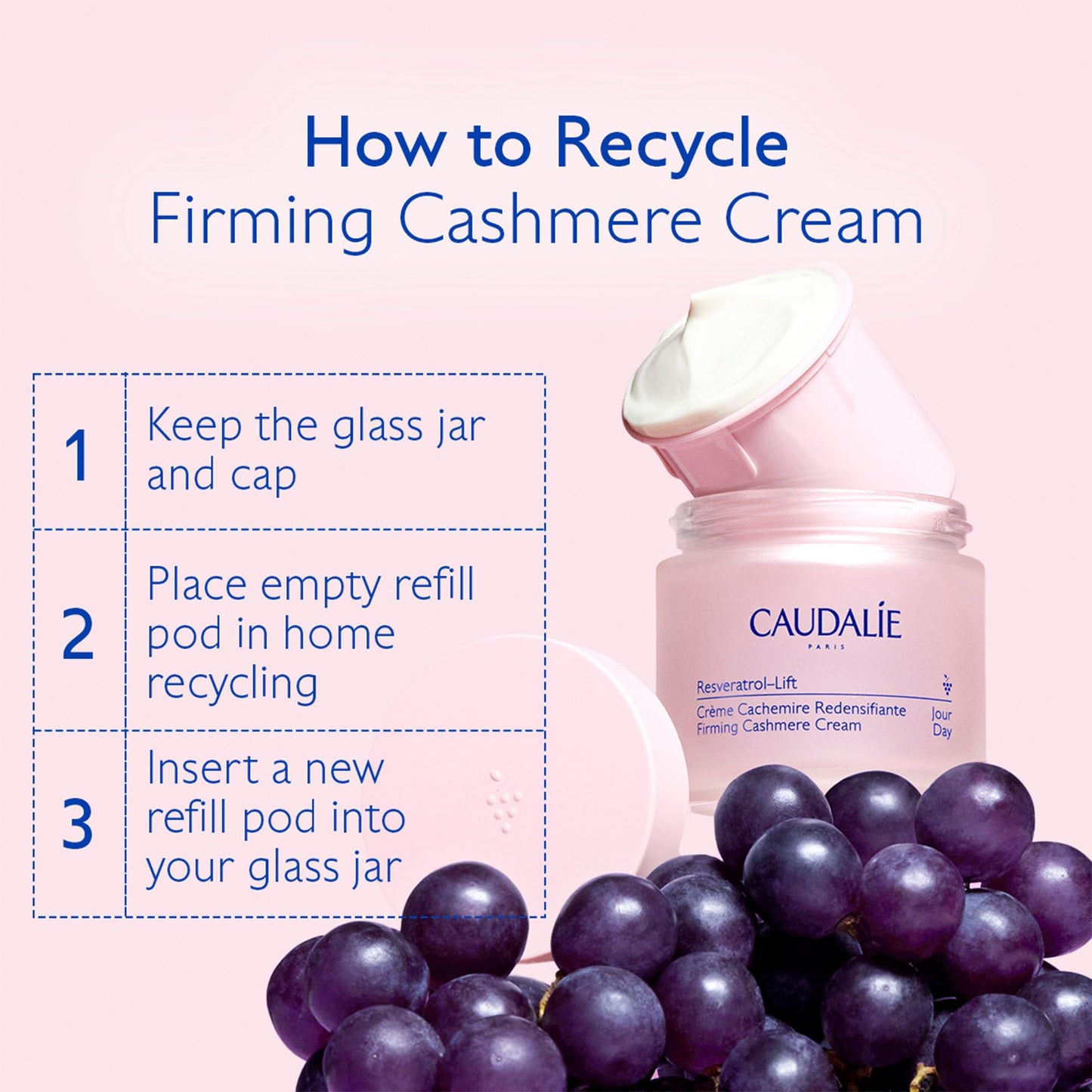 Caudalie Resveratrol-Lift Retinol Alternative Firming Cashmere Cream, Anti-Aging Moisturizer with Resveratrol, Hyaluronic Acid & Vegan Collagen, Refillable Jar - 50 mL