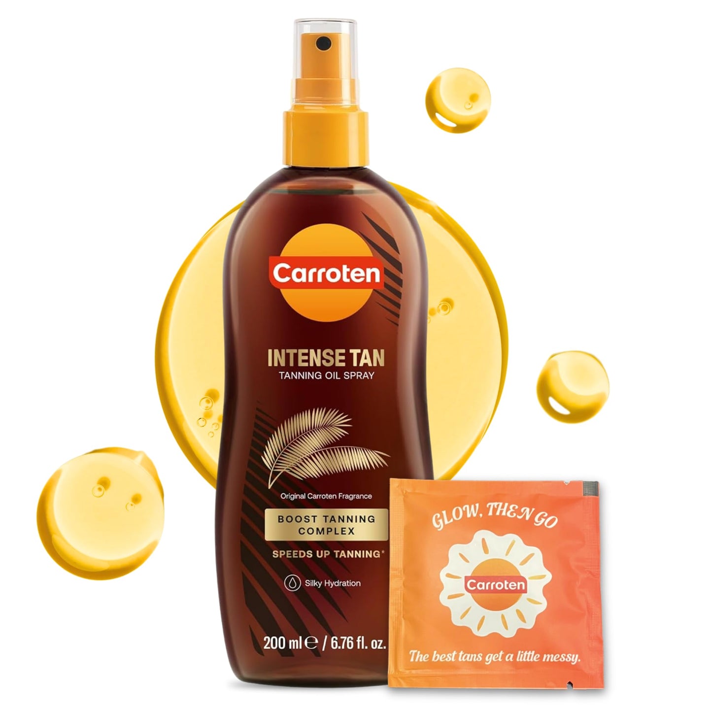 Carroten Intensive Tanning Oil Spray | Browning Oil Tan Accelerator | Vitamin E with Carrot & Coconut Oils | Water-Resistant, Silky Hydration | Coconut Fragrance | Made in Greece | 6.7 oz + Wipe