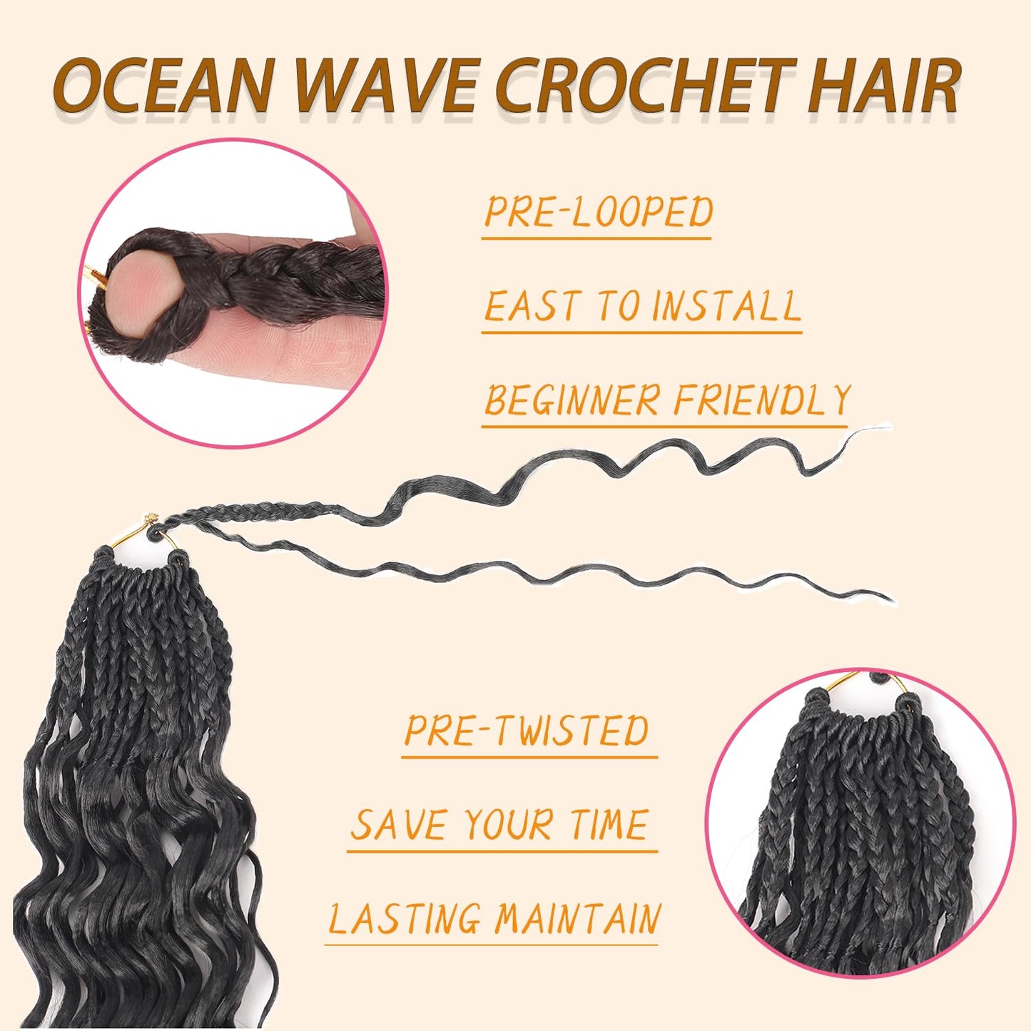 Ocean Wave Crochet Hair Pre Looped Curly Crochet Hair for Black Women Short Deep Wave Pre Looped Synthetic Crochect Hair 18 Inch 9 Packs (1B)