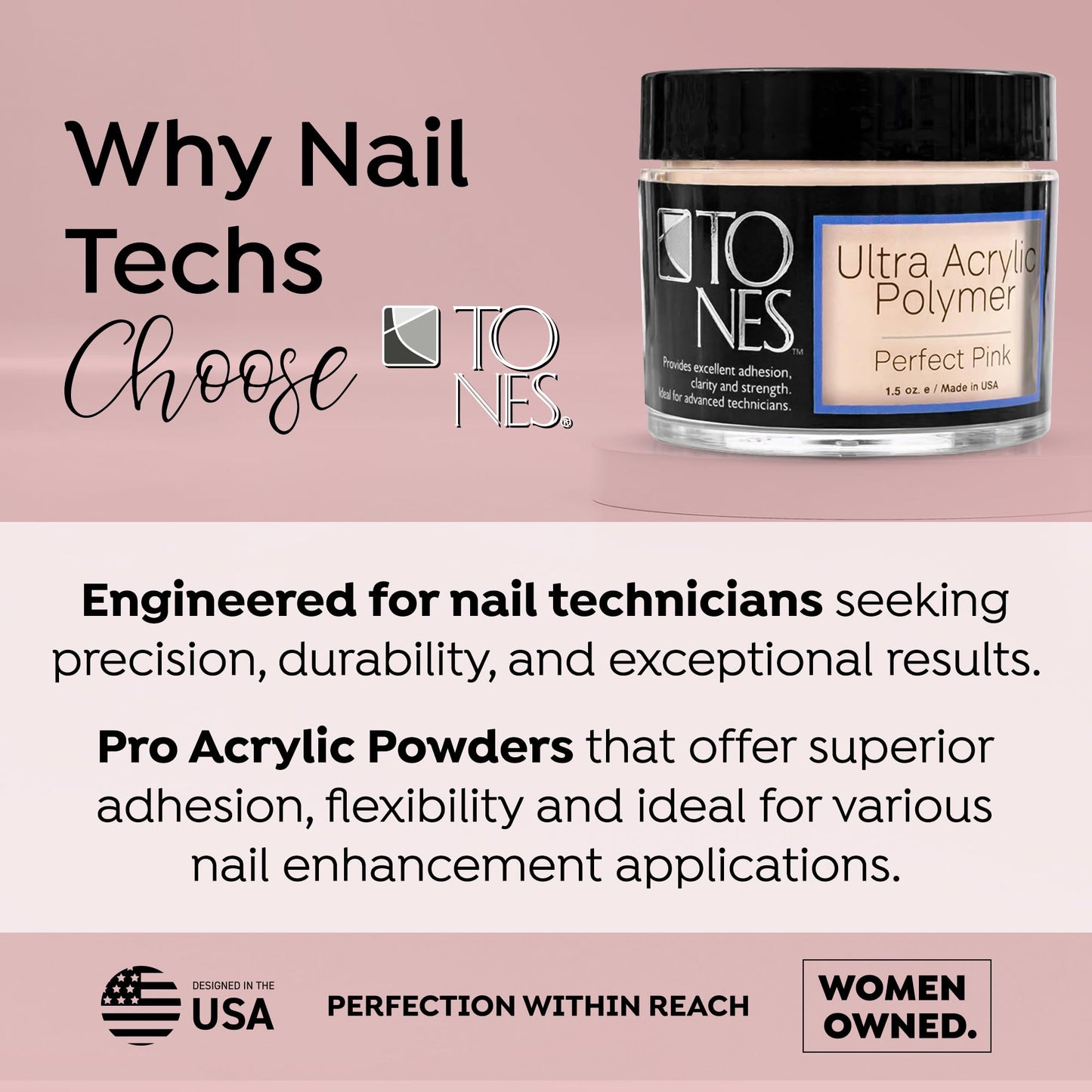 TONES Nail Art Acrylic Powder – Perfect Pink (Soft Pastel Pink) | Long-Lasting Non-Yellowing Polymer | Salon & Home Extensions, Sculpting & 3D Art | USA Made (3.5 oz)