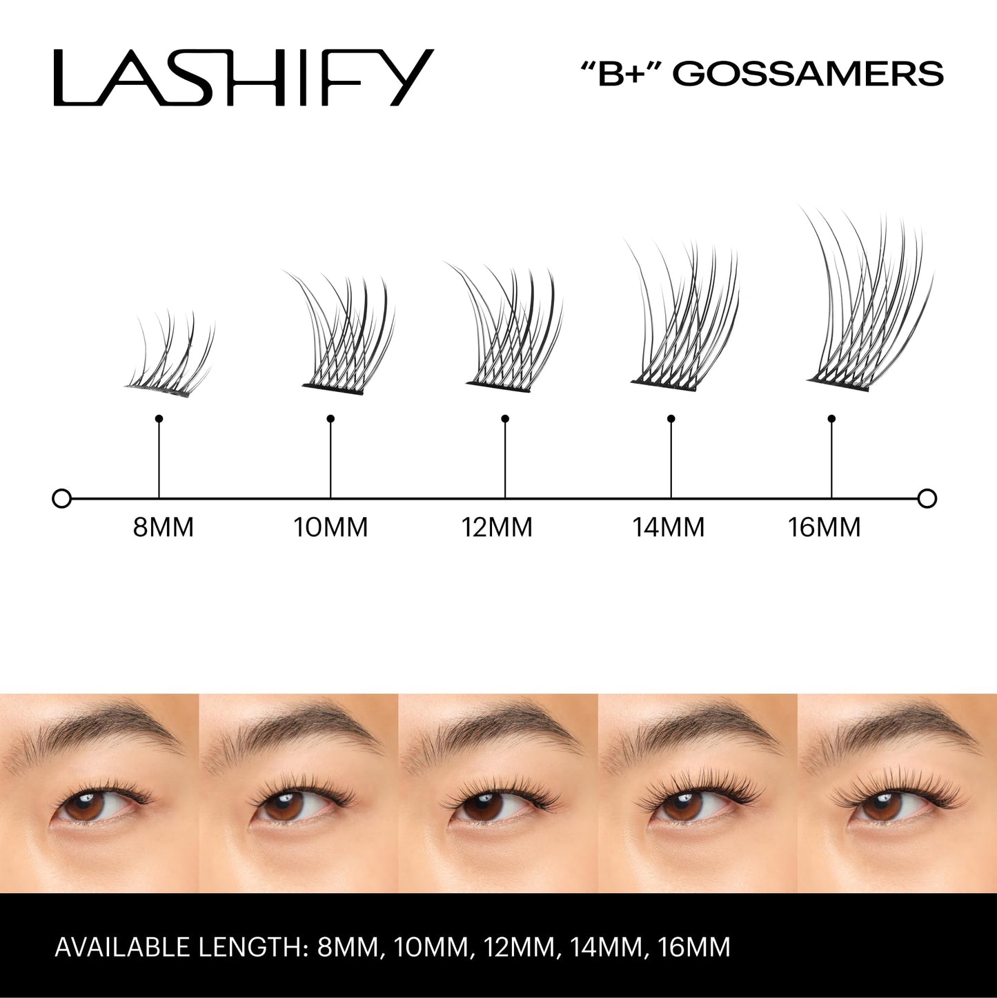 Lashify Bold Plus+ 8mm Gossamer Eyelash Extensions Refill in Black, Easy DIY False Lashes for the Most Delicate, Natural and Long Lasting Look
