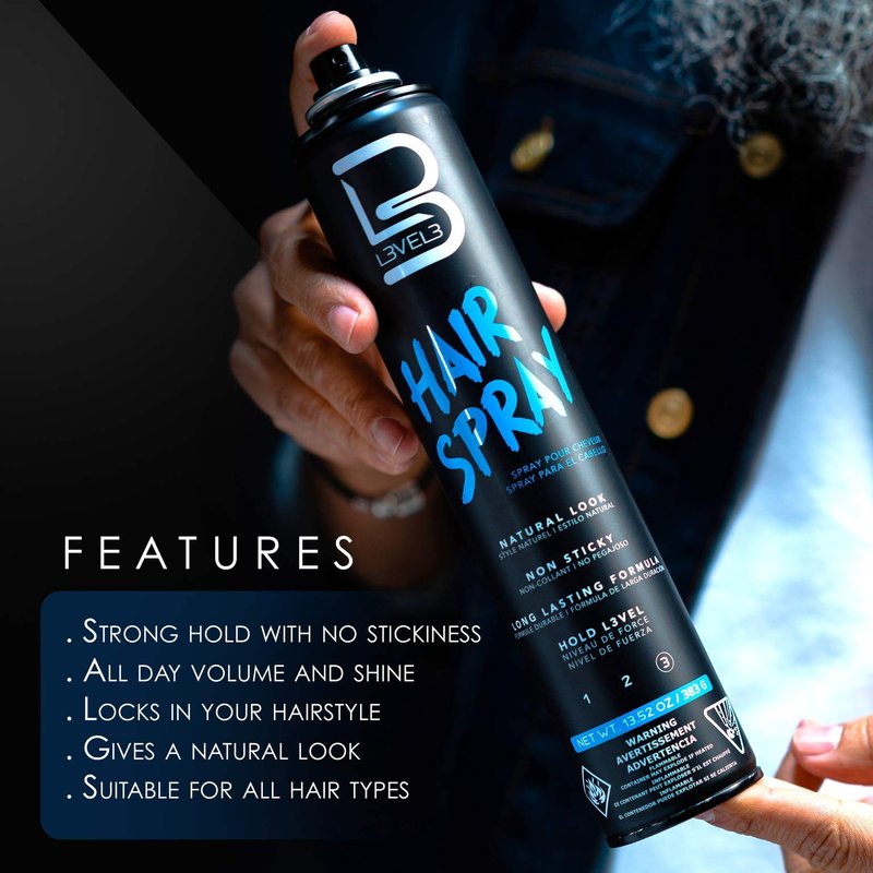 L3 Level 3 Hair Spray - Long Lasting and Strong Hold - Great for Men and Women - Level Three - Suitable for All Hair Types (Hair Spray, 12.95 Fl Oz (Pack of 1)