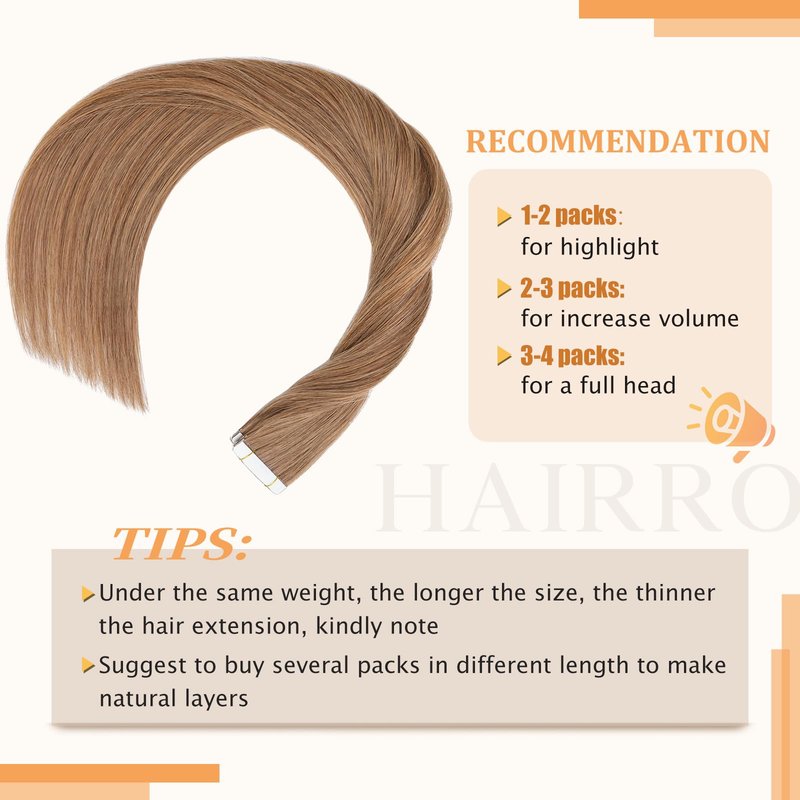 Hairro Tape In Real Human hair Extension Glue In Skin Weft Hair Extensions Rooted Tape in Hair Seamless Invisible Double Sided Tape Human Hair Extensions For Women 20 inch 30g 20pcs #06 Light Brown