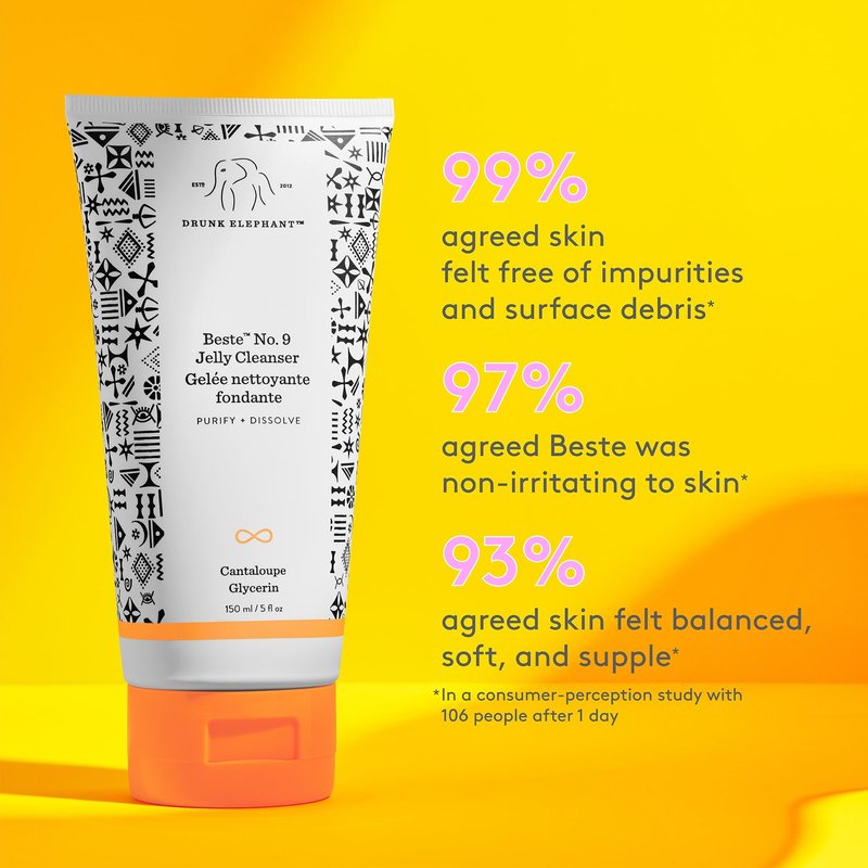 Drunk Elephant Beste No. 9 Jelly Cleanser - 150 ml/5 fl oz - Travel-Size Gel Face Wash - Clean Clinical Skincare - Cruelty-Free - Dermatologist-Tested - Free of Essential Oils, Silicones & Fragrance