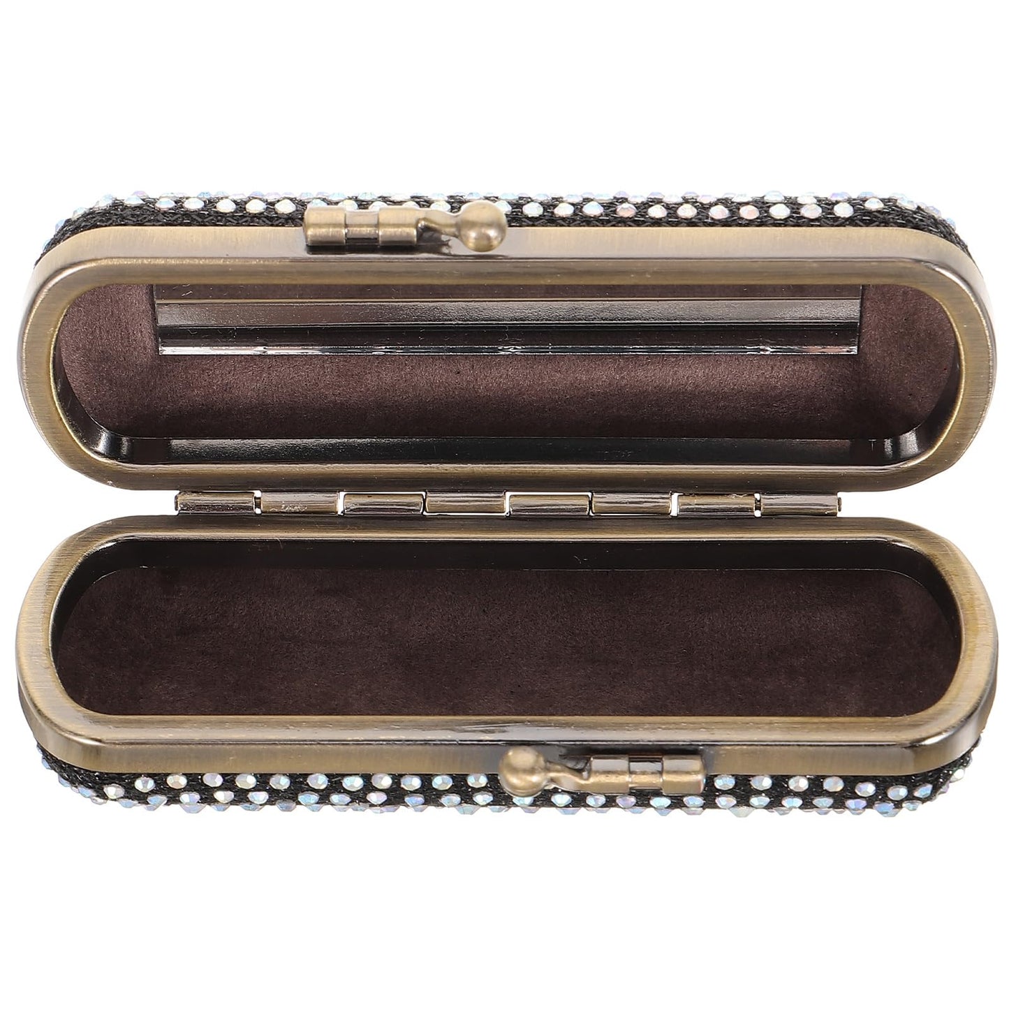 ABOOFAN Lipstick Case with Mirror Portable Lipstick Holder Rhinestone Cosmetic Storage Box Compact Travel Organizer 3.93X1.77X1.18In