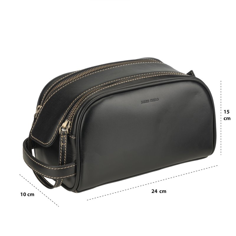 James Cuero Pemium Leather Toiletry Bag – Premium Dopp Kit, Shaving Kit, Travel Pouch, Bathroom Kit, Leather Cosmetic Travel Bag for Men and Women