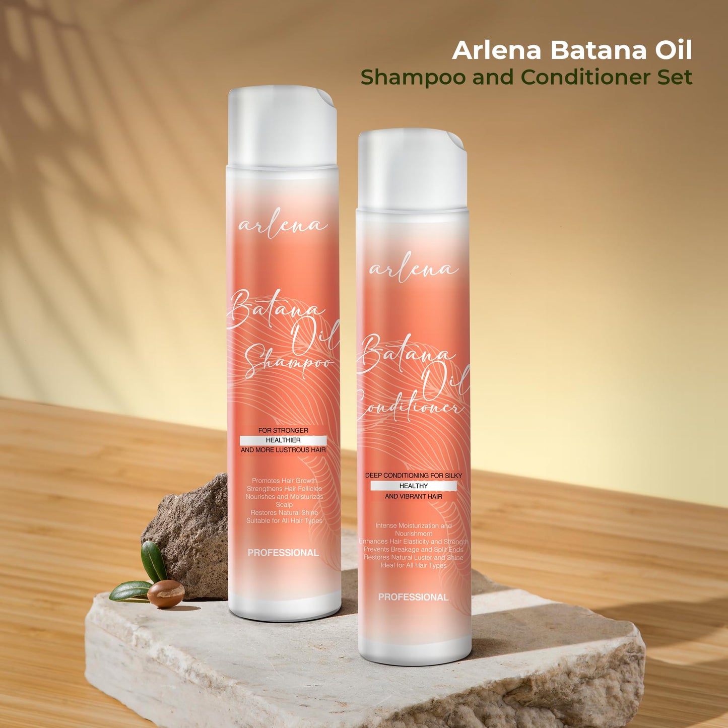 Arlena Batana Oil Shampoo and Conditioner Set - Made in USA - Promotes Hair Growth, Deep Conditioning, Nourishing & Moisturizing for Silky, Healthy, Lustrous Hair - Ideal for All Hair Types, Clear