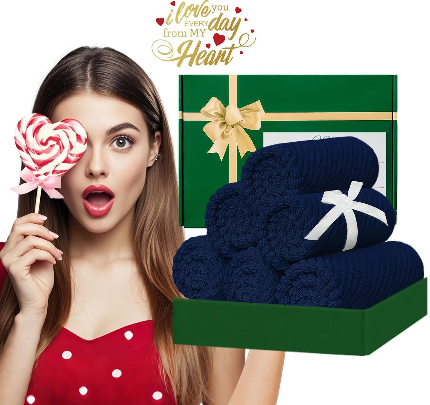 Wash Cloths for Your Face (13"x13") - 100% Cotton | Lightweight | Thick | Quick Dry | Soft | Absorbent, Hand Towels 6 Pack, Wash Cloths for Bathroom & Showering, Towel Gift Set, Navy Blue
