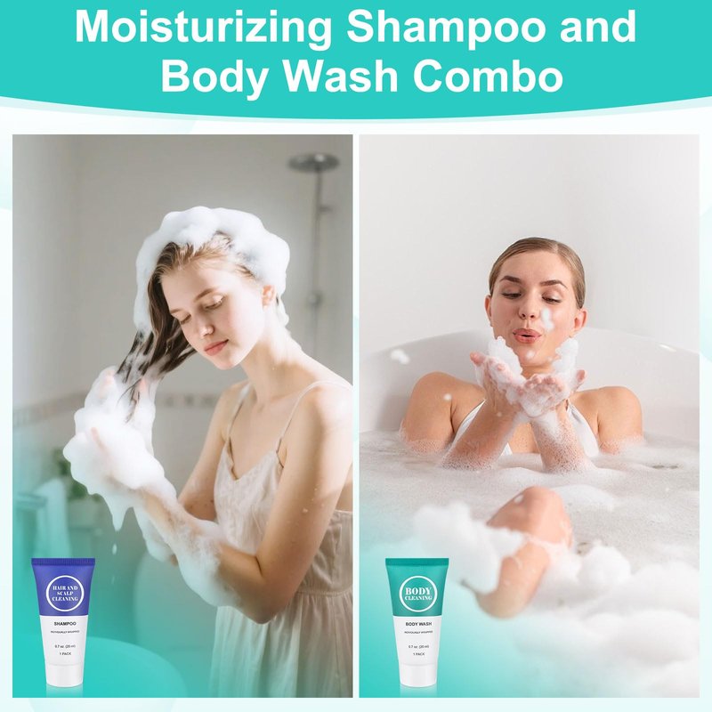 Travel Size Shampoo and Body Wash Set, Small Trial Hair Shampoo Sample Shower Gel Kit Mini Toiletries Amenities Set for Men and Women, Cleansing for Hotel/Vacation/Homeless 0.7 oz/20 ml (60 Pack)