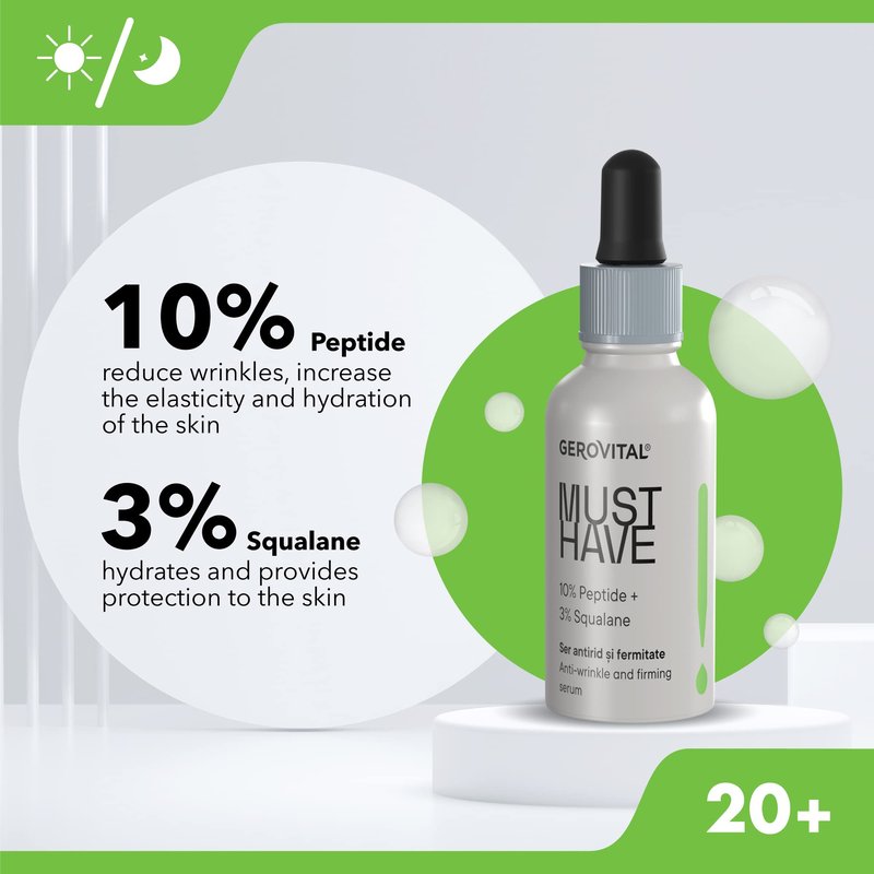 GEROVITAL MUST HAVE Anti-Wrinkle and Firming Face Serum with Collagen and Elastin, Aloe Vera Extract, Moisturizing Face Serum, 30 ml