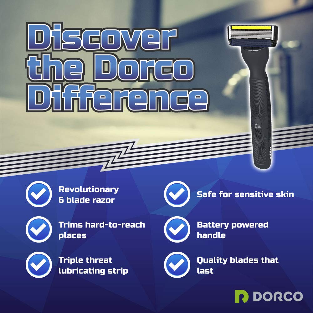 Dorco Pace 6 Plus Power Razor System - Six Blade Trimmer with 12 Cartridges | Precision Shaving