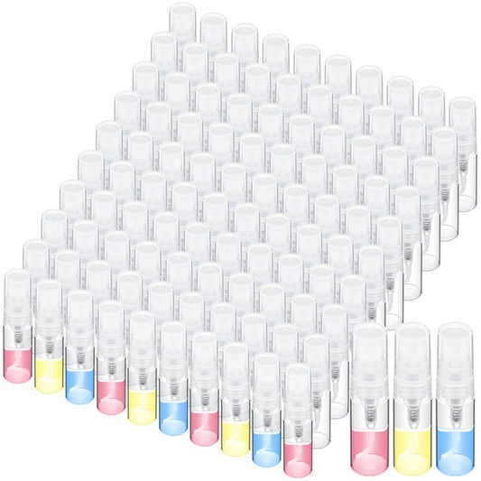 Lallisa 100 Pcs 3ml Mini Spray Bottles Clear Glass Perfume Bottles Refillable Fine Mist Spray Empty Fragrance Sample Containers Cosmetics Atomizer for Cleaning, Travel, Essential Oils