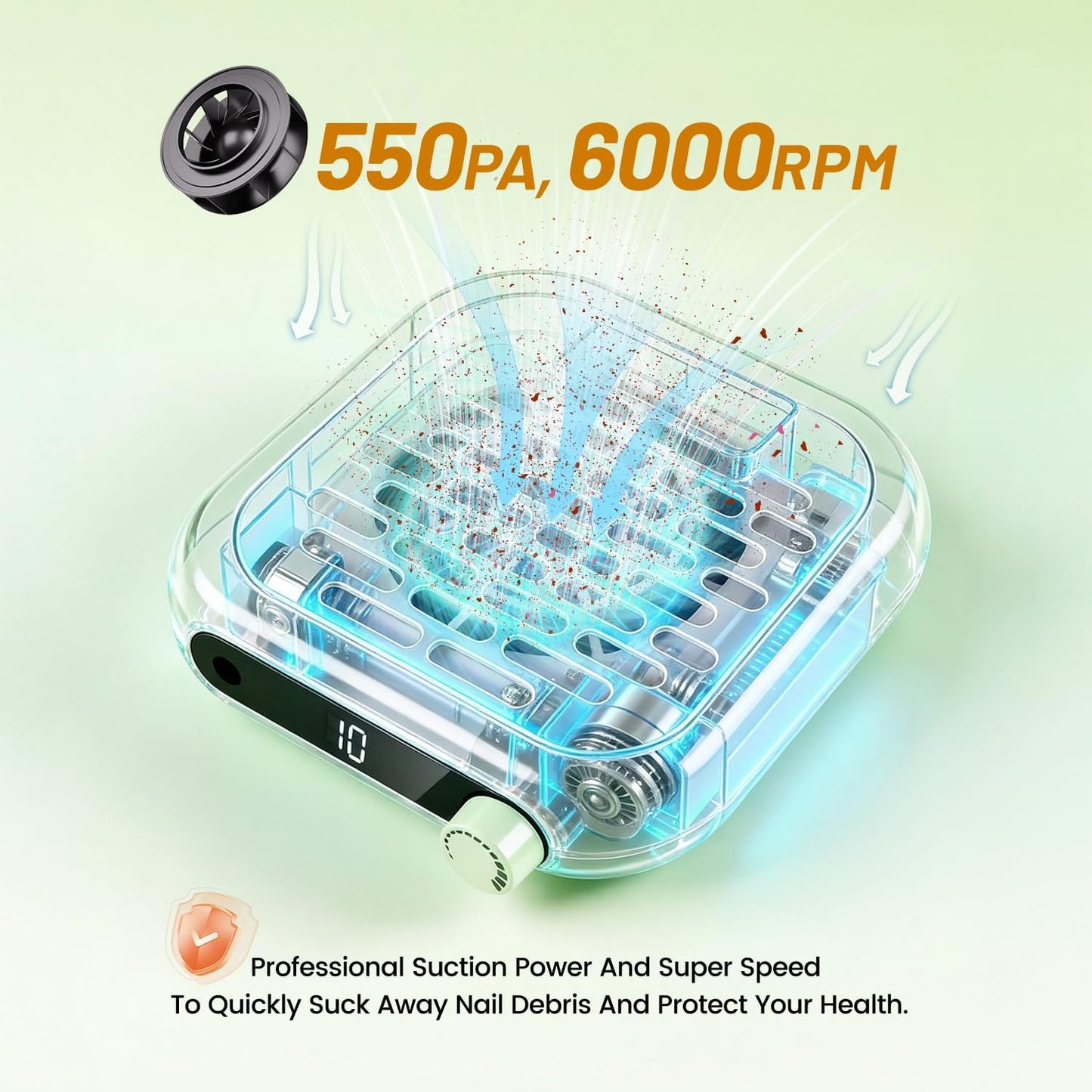 Mini Nail Dust Collector - 6000RPM Powerful Suction for Nail Salon | Portable & Compact Design, Green