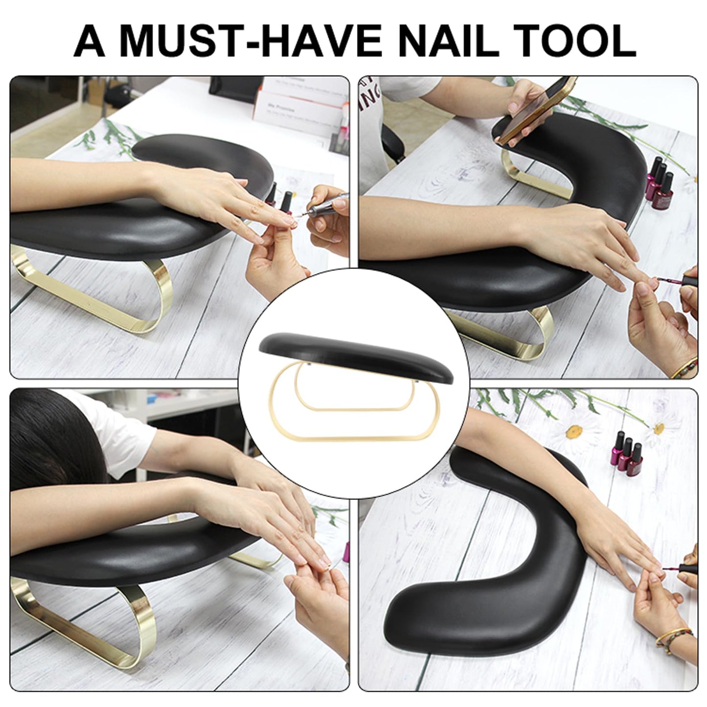 U Shaped Arm Rest for Nails Tech,Soft Manicure Nail Arm Rest,Big Microfiber PU Leather Nail Armrest Stand for Acryli Nails Art Manicure Salon Home Use,Removable Legs (Black)