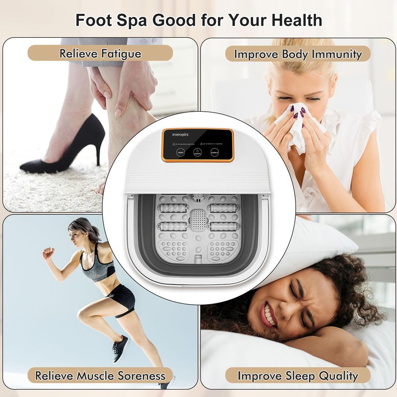 FOFOJÔY Collapsible Foot Spa with Heat and Remote Control, Massage Rollers, Bubble, Foot Pedicure Kit, Temperature Control, Red Light, Foot Bath and Pumice Stone Pedicure Foot Spa